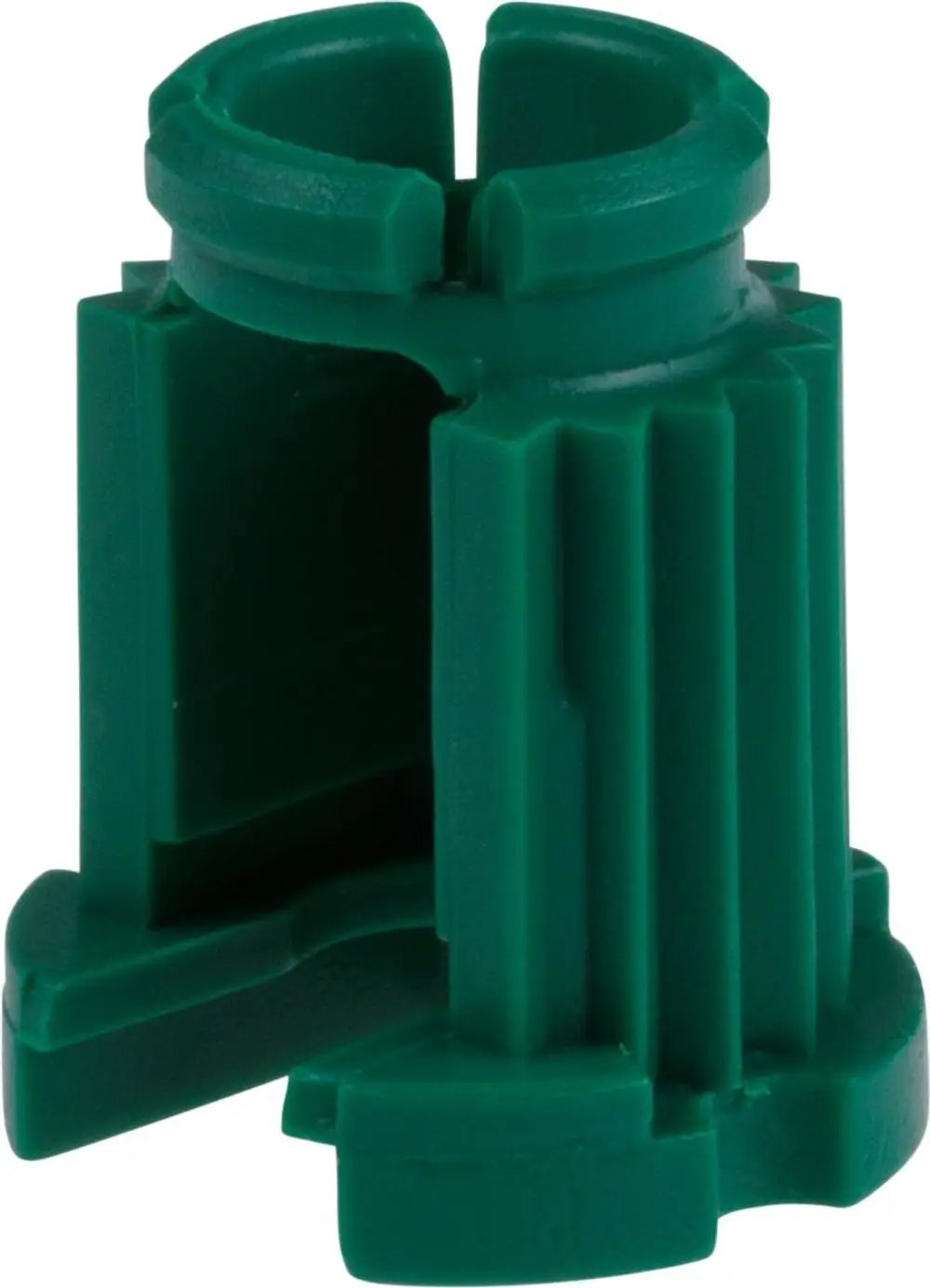 Grüner Adapter von HANSA mit vertikalen Rillen und einer geöffneten Oberseite, geeignet zur Verbindung von Rohren oder Geräten.